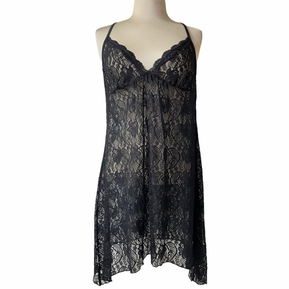 Sexy Babydoll Slip Dress Lace Lingerie Strappy Cut Out Strap Black Size Large